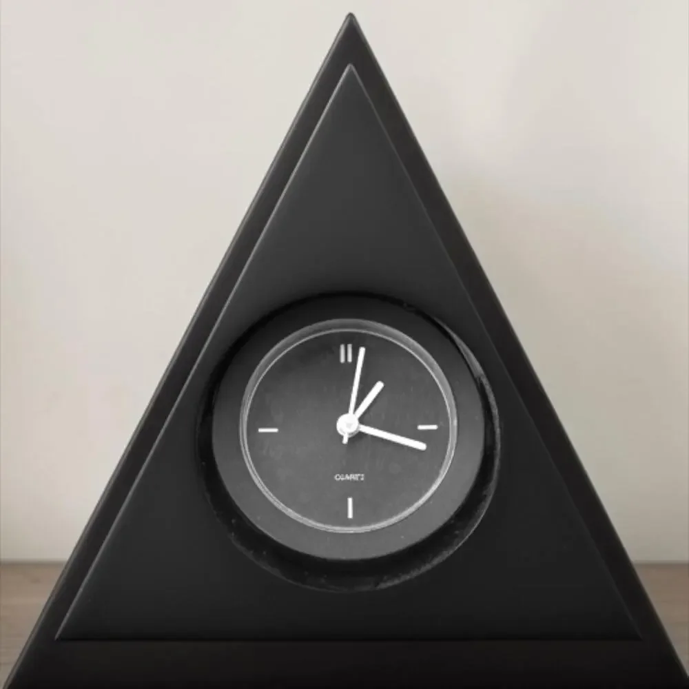 Vintage Triangle Desk Clock Black Geometric Shelf Clock Quartz Minimalist Decor